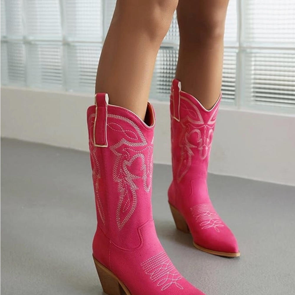 Hot Pink Embroidered Cowboy Boots